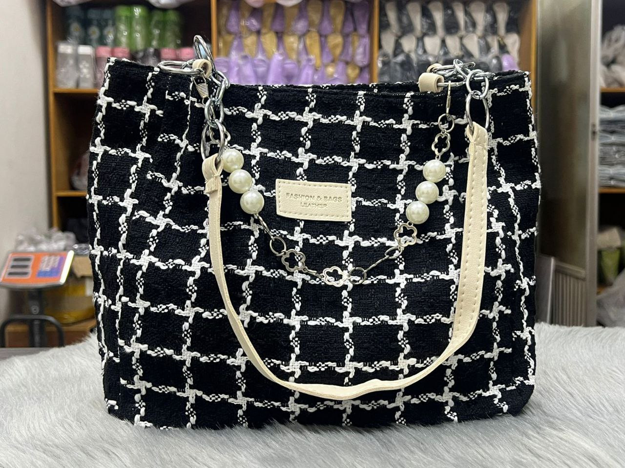 Tweed Plaid Shoulder Handbag :CB14